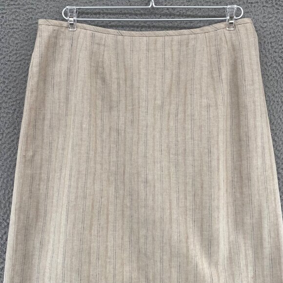 Jones Wear Skirt Womens 12 Ivory Pinstripe Linen Blend Straight Below Knee Work - Picture 2 of 11